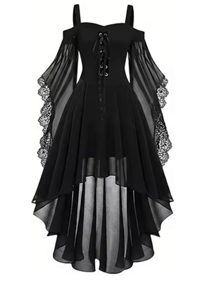 Gothic Witch Costume Dress with Butterfly Sleeves and Mesh Fabric