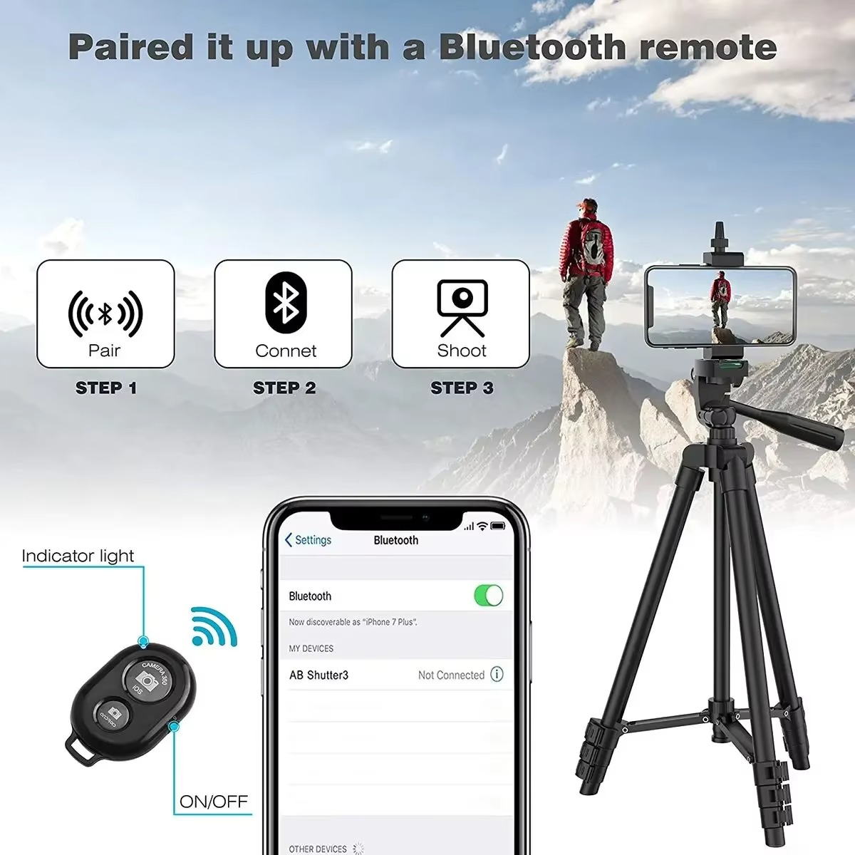 Compact Tripod Stand with Wireless Remote and Phone Holder for Phones and DSLR Cameras