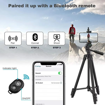 Compact Tripod Stand with Wireless Remote and Phone Holder for Phones and DSLR Cameras
