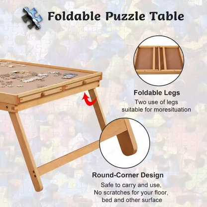Foldable Wood Puzzle Table with Four Side Drawers That Holds Puzzles Up to 1500 Pieces