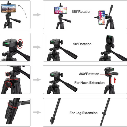 Compact Tripod Stand with Wireless Remote and Phone Holder for Phones and DSLR Cameras