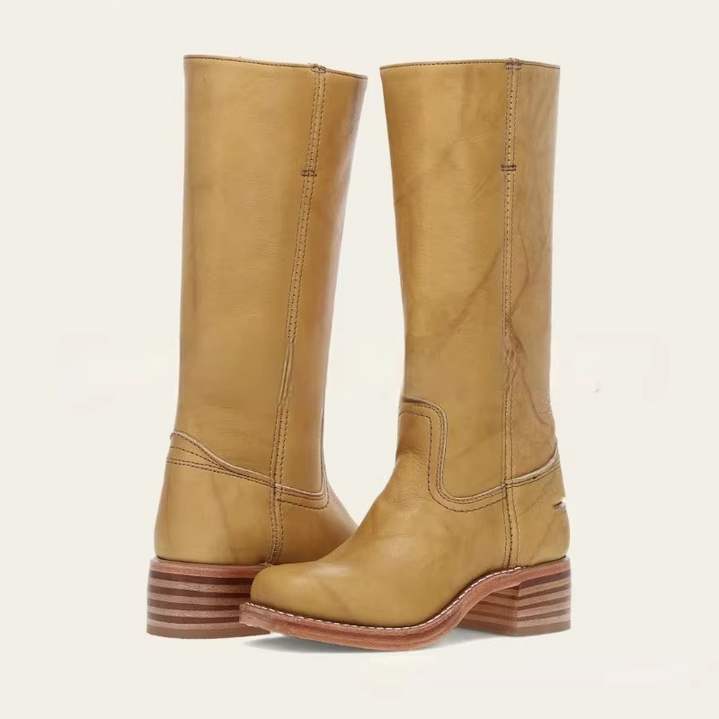 Womens Wide Calf Knee High Boots with a Square Heel, Round Toe and Pull On Style in Six Colors