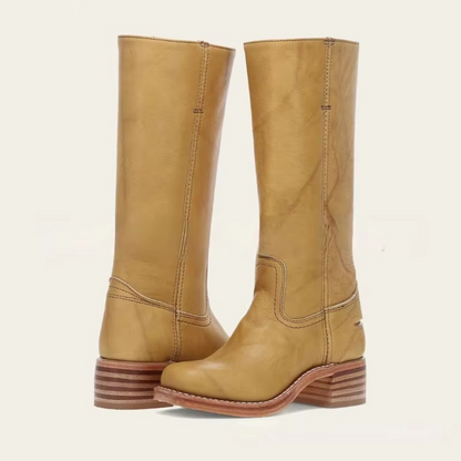 Womens Wide Calf Knee High Boots with a Square Heel, Round Toe and Pull On Style in Six Colors