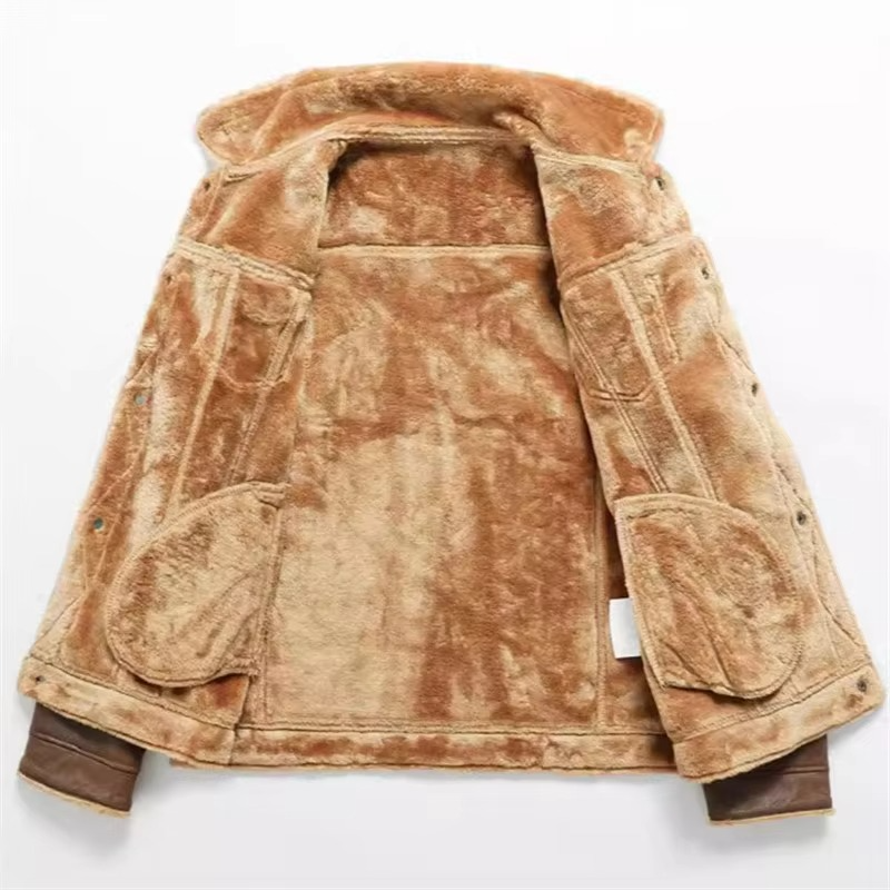 Mens Fleece Lined Winter Jacket with Suede Look Shell and Folded Collar