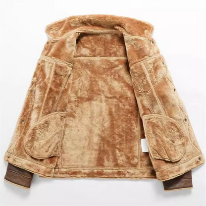 Mens Fleece Lined Winter Jacket with Suede Look Shell and Folded Collar
