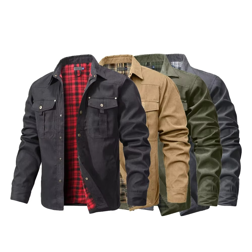 Mens Western Snap Overshirt with Flannel Lining and Yoke Seams for Cool Days