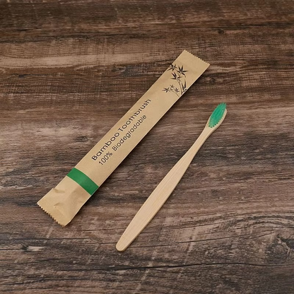 Bamboo Handled Toothbrush Ten Pack with Soft Nylon Bristles, Each Wrapped Separately