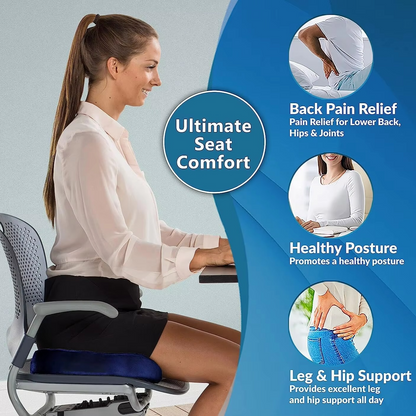 Gel and Memory Foam Seat Cushion with Non Slip Base for Everyday Sitting