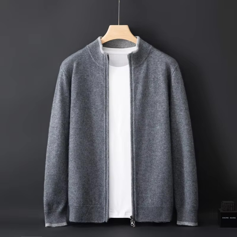 Mens Full Zip Knit Cardigan Jacket with a Relaxed Fit for Autumn and Winter in Gray, Navy Blue or Camel