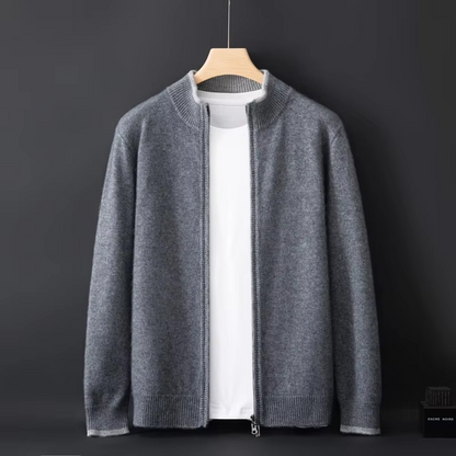 Mens Full Zip Knit Cardigan Jacket with a Relaxed Fit for Autumn and Winter in Gray, Navy Blue or Camel