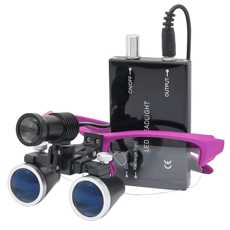 Adjustable Dental Loupes with 5W LED Headlight and Orange Filter, 2.5x-3.5x Magnification