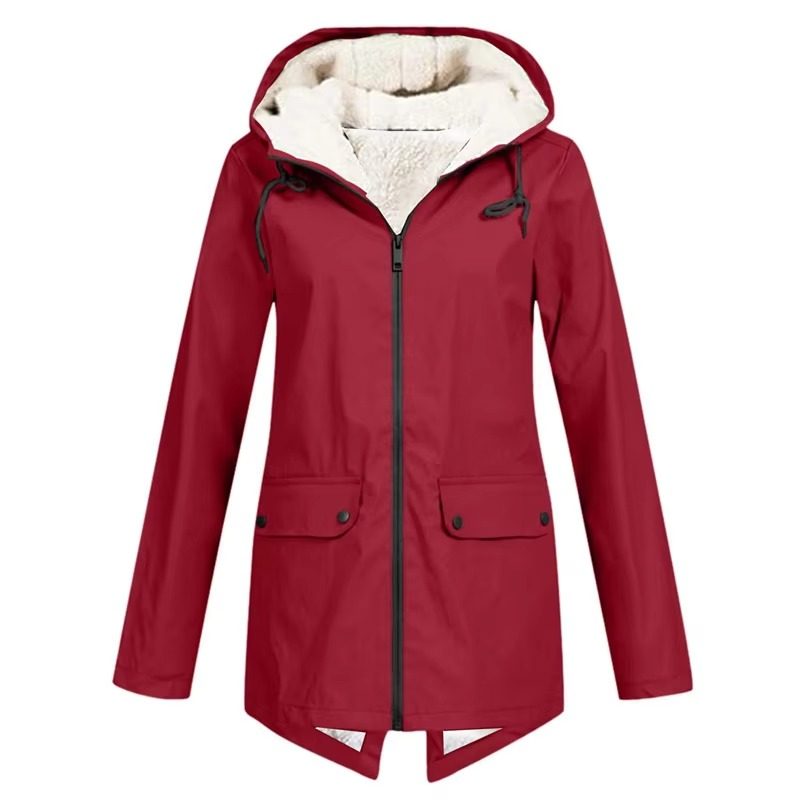 Womens Hooded Trench Coat with a Velvet Lining, Front Zip and Snap Placket in Many Colors and Sizes S to 3XL