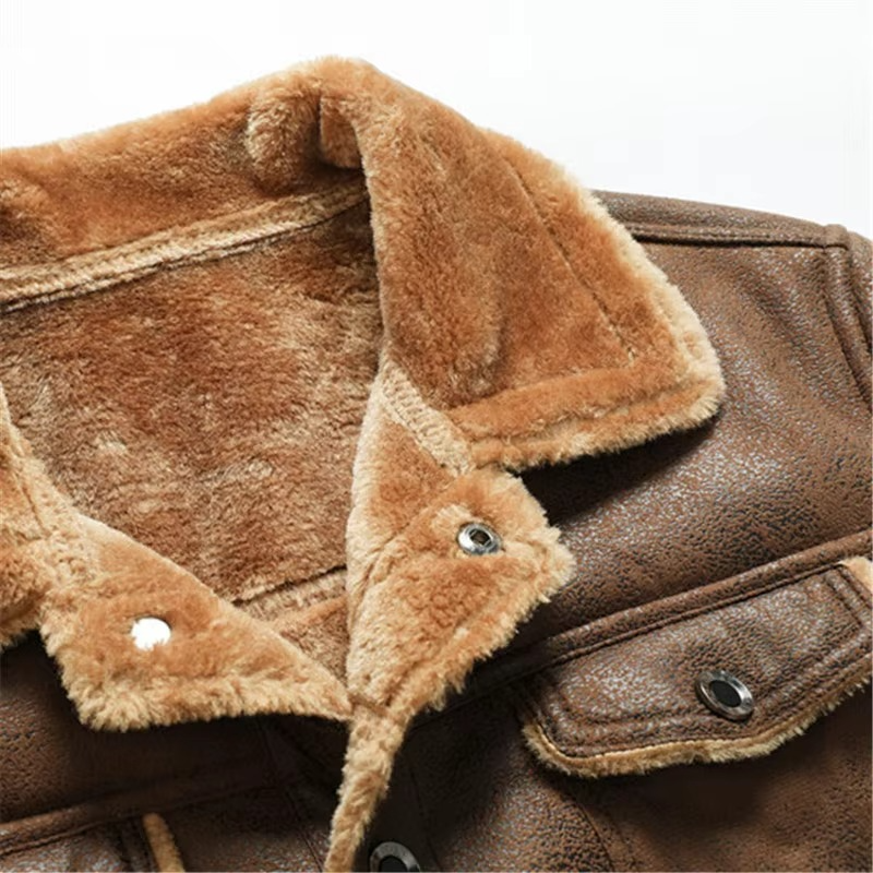 Mens Fleece Lined Winter Jacket with Suede Look Shell and Folded Collar