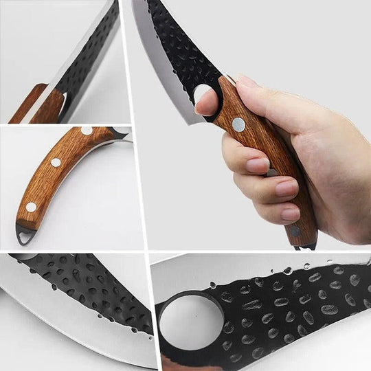 Handcrafted Kitchen Knife with Finger Hole and Cherry Wood Handle, Special Alloy Blade