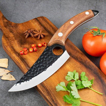 Handcrafted Kitchen Knife with Finger Hole and Cherry Wood Handle, Special Alloy Blade