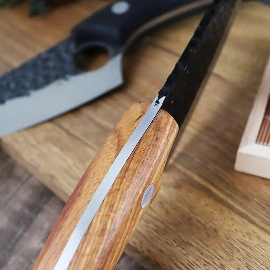 Handcrafted Kitchen Knife with Finger Hole and Cherry Wood Handle, Special Alloy Blade