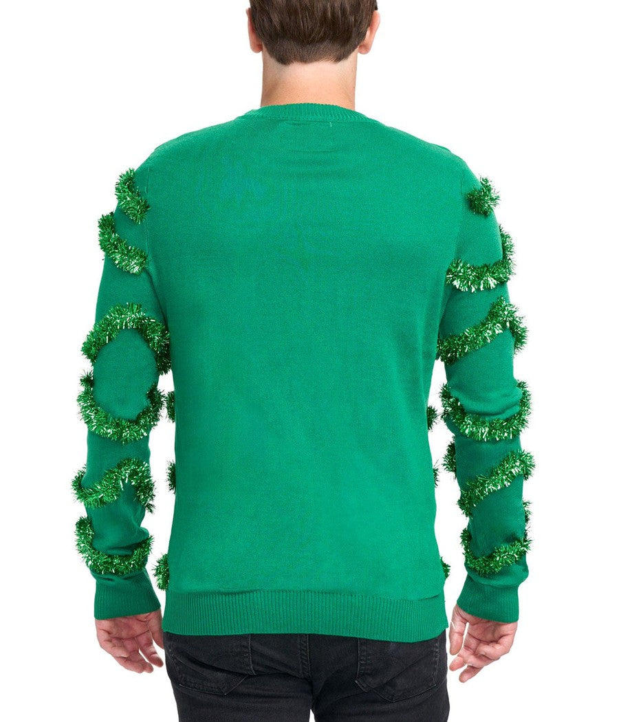 Mens Gaudy Tree Sweater Loaded with Garland, Ornaments, and Sparkling Tinsel