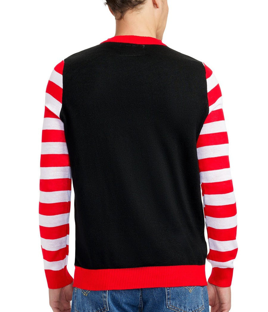Mens Light Up Christmas Tree Sweater with Get Lit Lettering, Candy Cane Arms, and Batteries