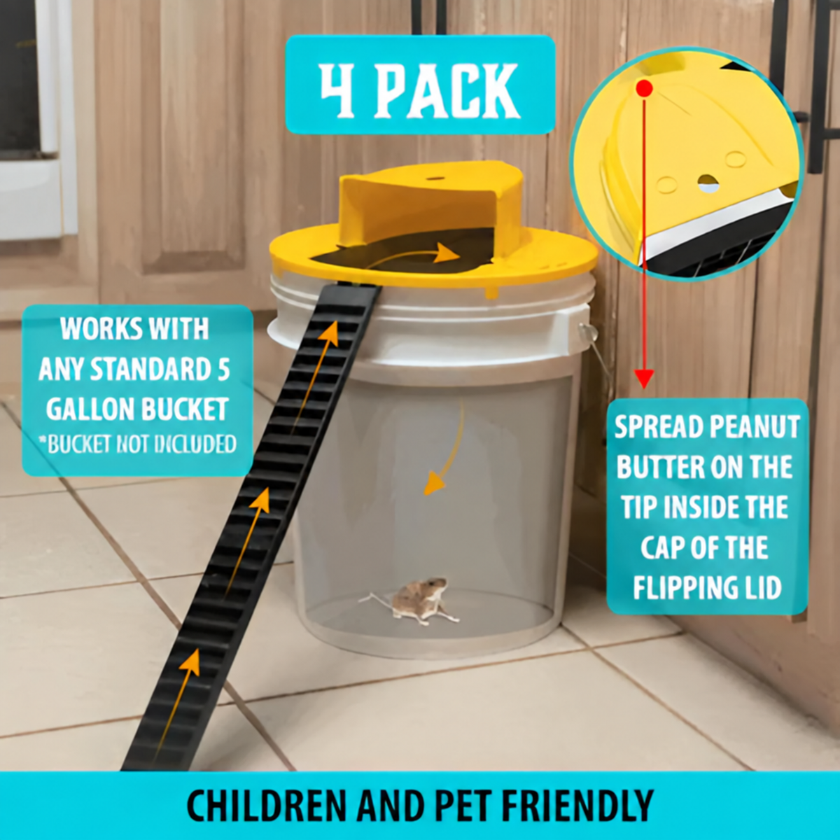 4-Pack Bucket Lid Mouse Trap