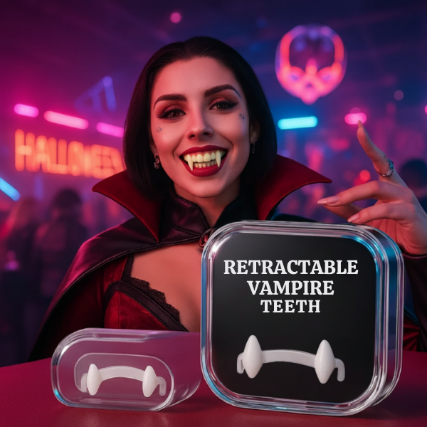 Retractable Vampire Fangs in Non Toxic Resin with a Trim to Fit Splint