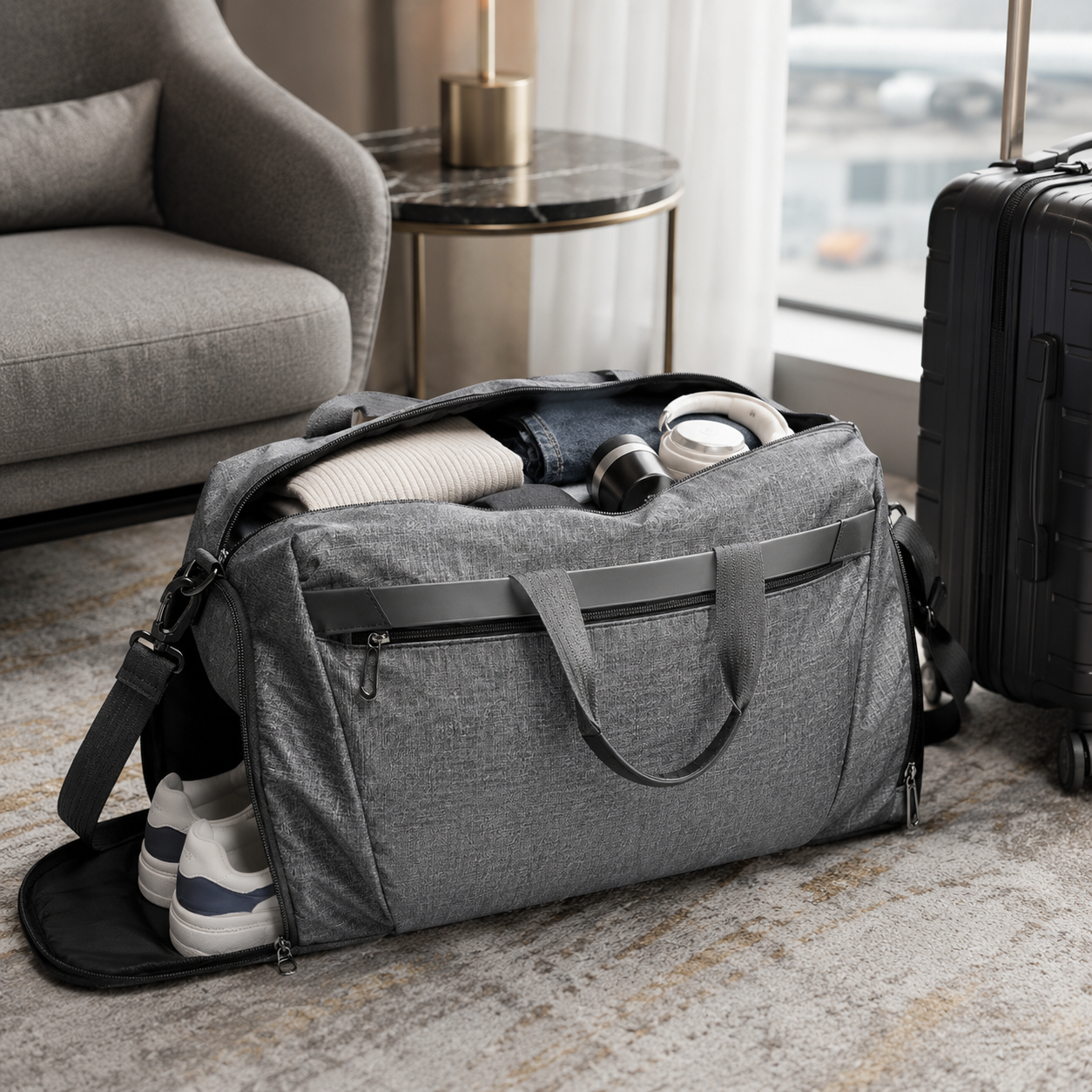 Gym Duffel Bag with Ventilated Shoe Compartment and Wet Dry Divider