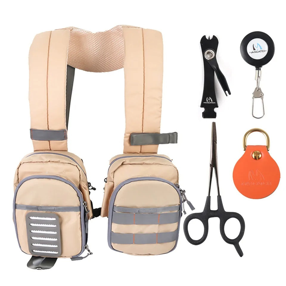 Chest Tackle Bag with Adjustable Straps and Multiple Compartments for Fishing