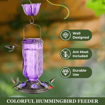 24 Ounce Glass Hummingbird Feeder with Six Flower Ports, Ant Moat and Hanging Design