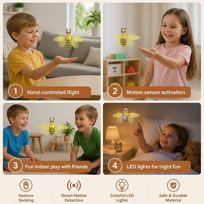 Motion Sensor Flying Bee Toy with LED Lights for Indoor Play