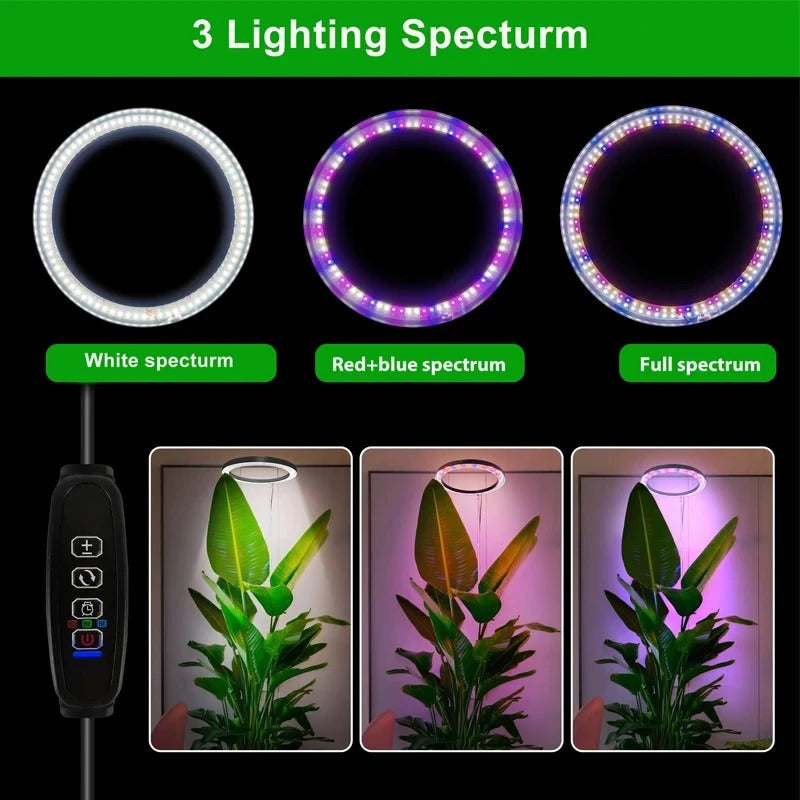 LED Ring Grow Light with Telescoping Rod and Adjustable Brightness, 9 Settings