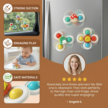 Suction Cup Spinning Toys for Babies, 3 Piece Set with Multiple Characters