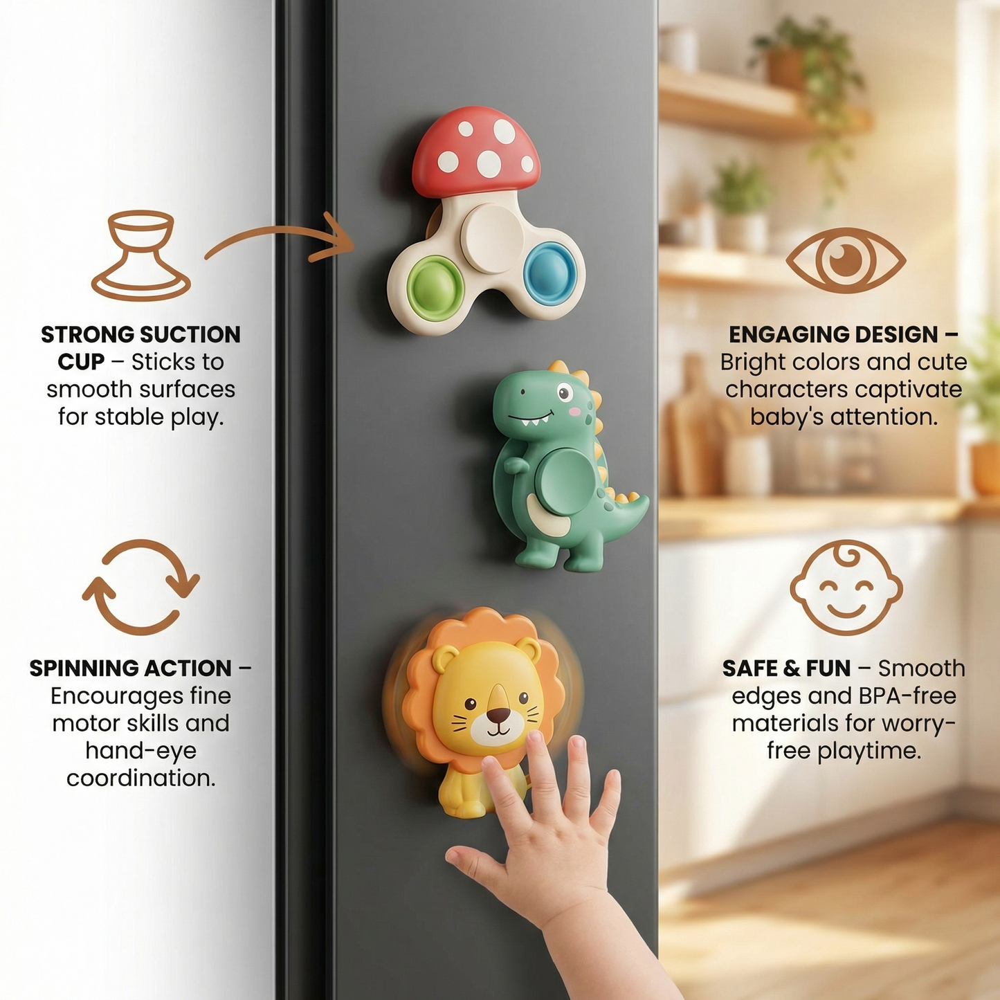 Suction Cup Spinning Toys for Babies, 3 Piece Set with Multiple Characters