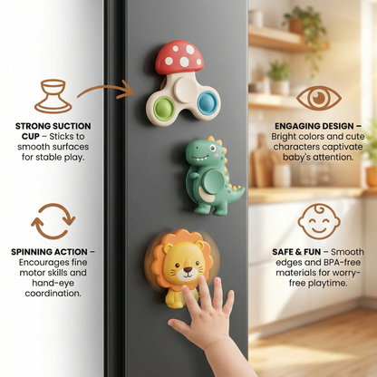 Suction Cup Spinning Toys for Babies, 3 Piece Set with Multiple Characters