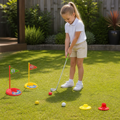 Kids Golf Set with Adjustable Clubs, Two Flags and Balls for Backyard and Indoor Play