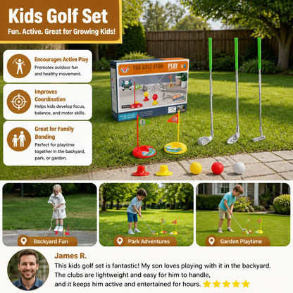 Kids Golf Set with Adjustable Clubs, Two Flags and Balls for Backyard and Indoor Play