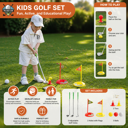 Kids Golf Set with Adjustable Clubs, Two Flags and Balls for Backyard and Indoor Play