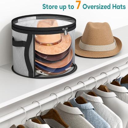 Hat Storage Case with Clear Viewing Panels and Dual Zipper, Holds 5 to 7 Wide Brim Hats