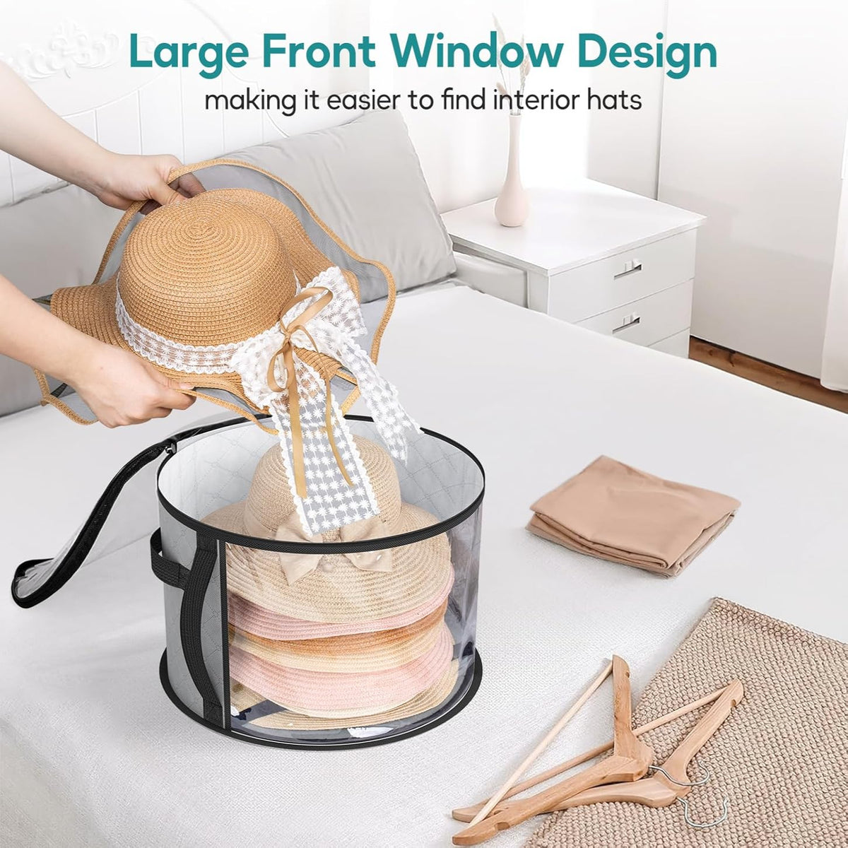 Hat Storage Case with Clear Viewing Panels and Dual Zipper, Holds 5 to 7 Wide Brim Hats
