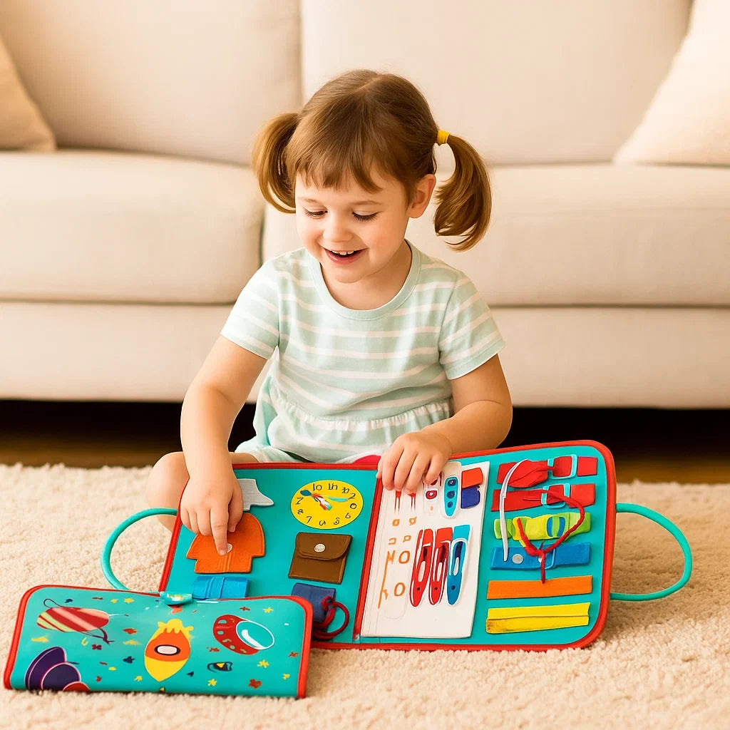 Interactive Activity Book with Zippers Buttons and Laces for Toddler Alphabet and Number Learning