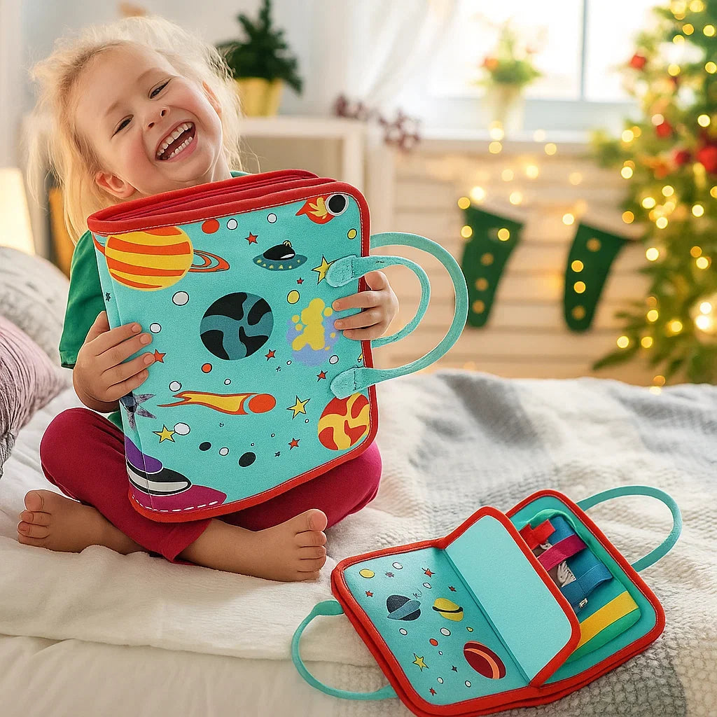 Interactive Activity Book with Zippers Buttons and Laces for Toddler Alphabet and Number Learning
