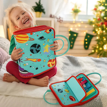 Interactive Activity Book with Zippers Buttons and Laces for Toddler Alphabet and Number Learning