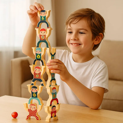 Wooden Stacking Game with Colorful Figures to Balance, Combine and Rebuild