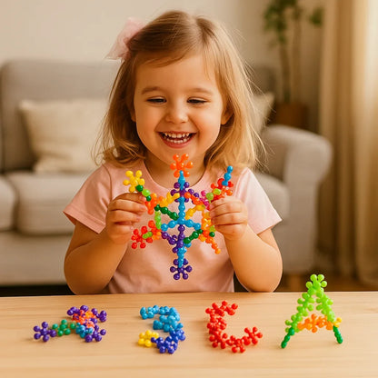 Snowflake Shaped Interlocking Building Blocks with Storage Box in Sets of 50 to 290 Pieces