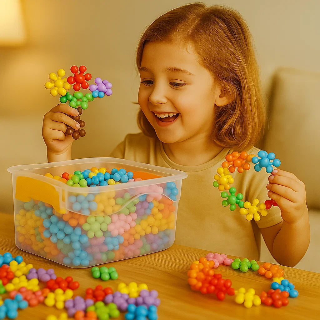 Snowflake Shaped Interlocking Building Blocks with Storage Box in Sets of 50 to 290 Pieces