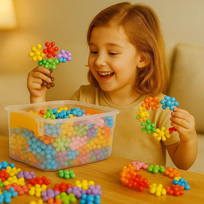 Snowflake Shaped Interlocking Building Blocks with Storage Box in Sets of 50 to 290 Pieces