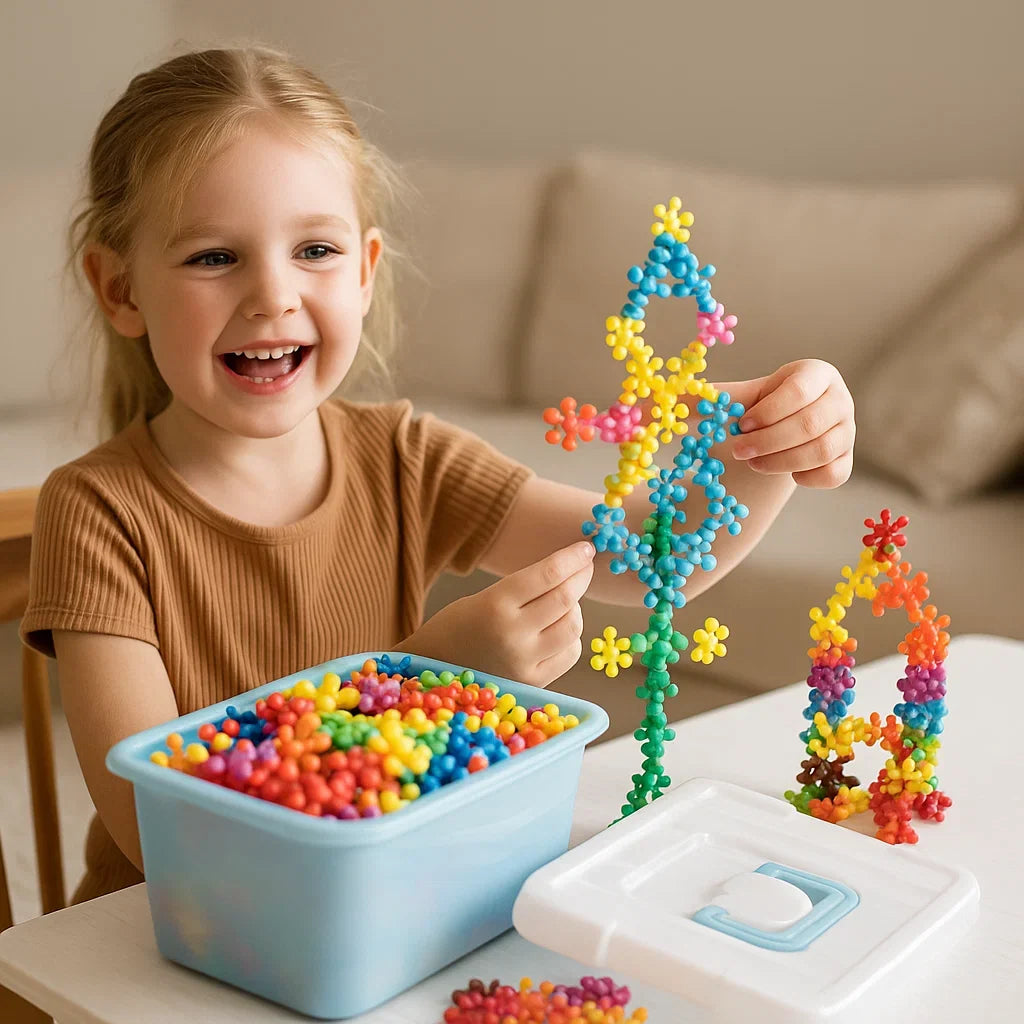 Snowflake Shaped Interlocking Building Blocks with Storage Box in Sets of 50 to 290 Pieces