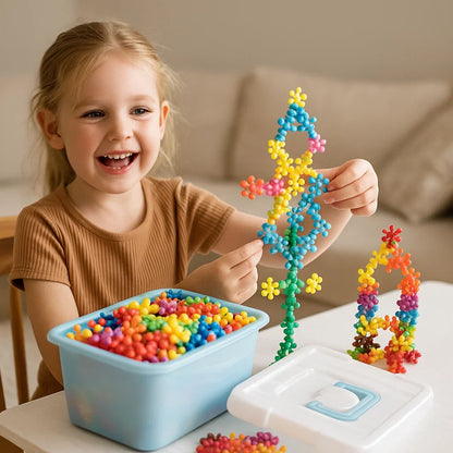 Snowflake Shaped Interlocking Building Blocks with Storage Box in Sets of 50 to 290 Pieces