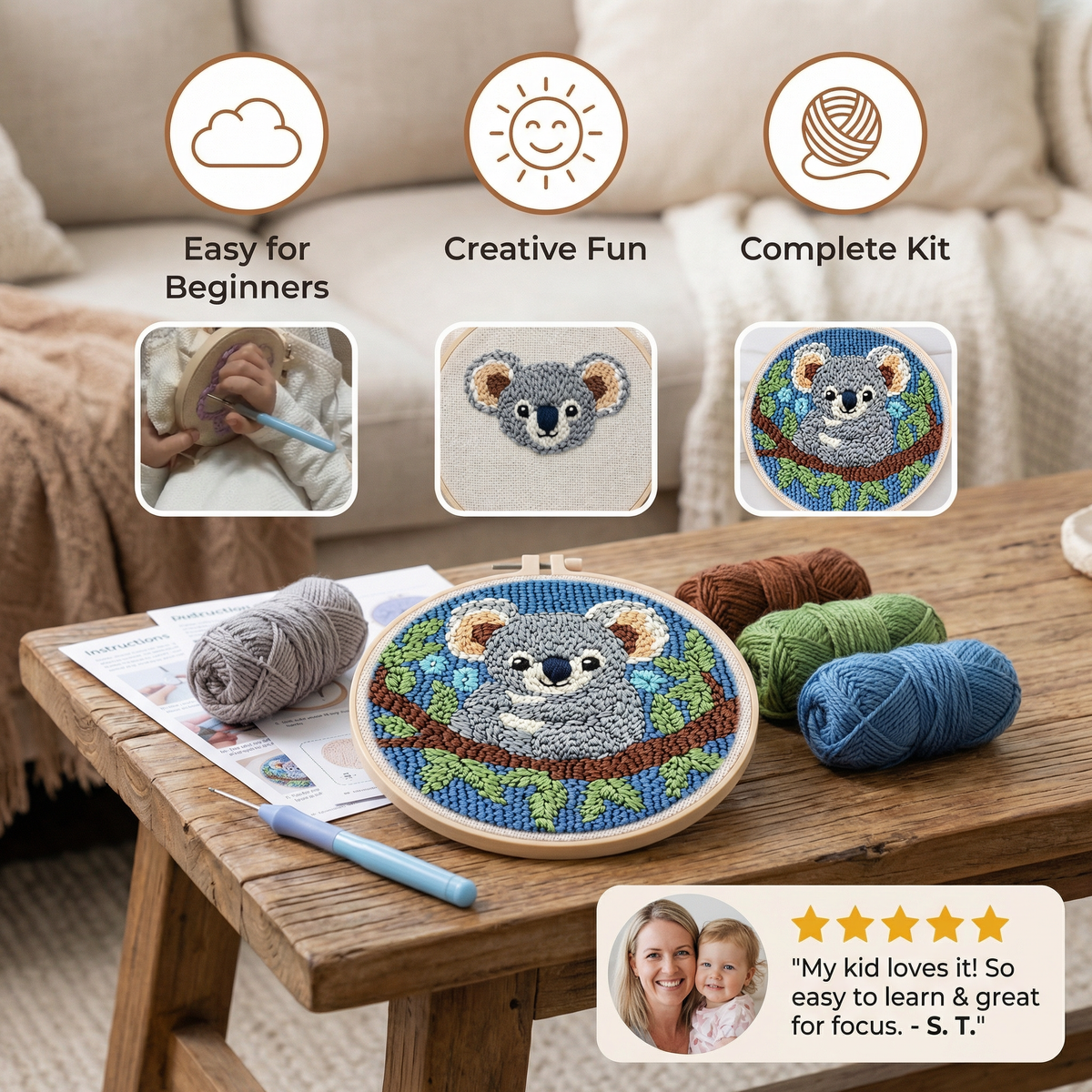Punch Needle Starter Kit in 14 Animal and Character Designs for Beginner Craft Breaks