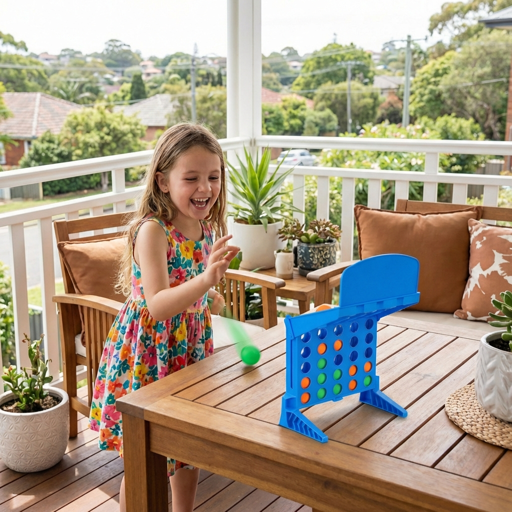 Bounce and Aim Target Game with Colorful Balls and Foldable Grid for Lining Up Four