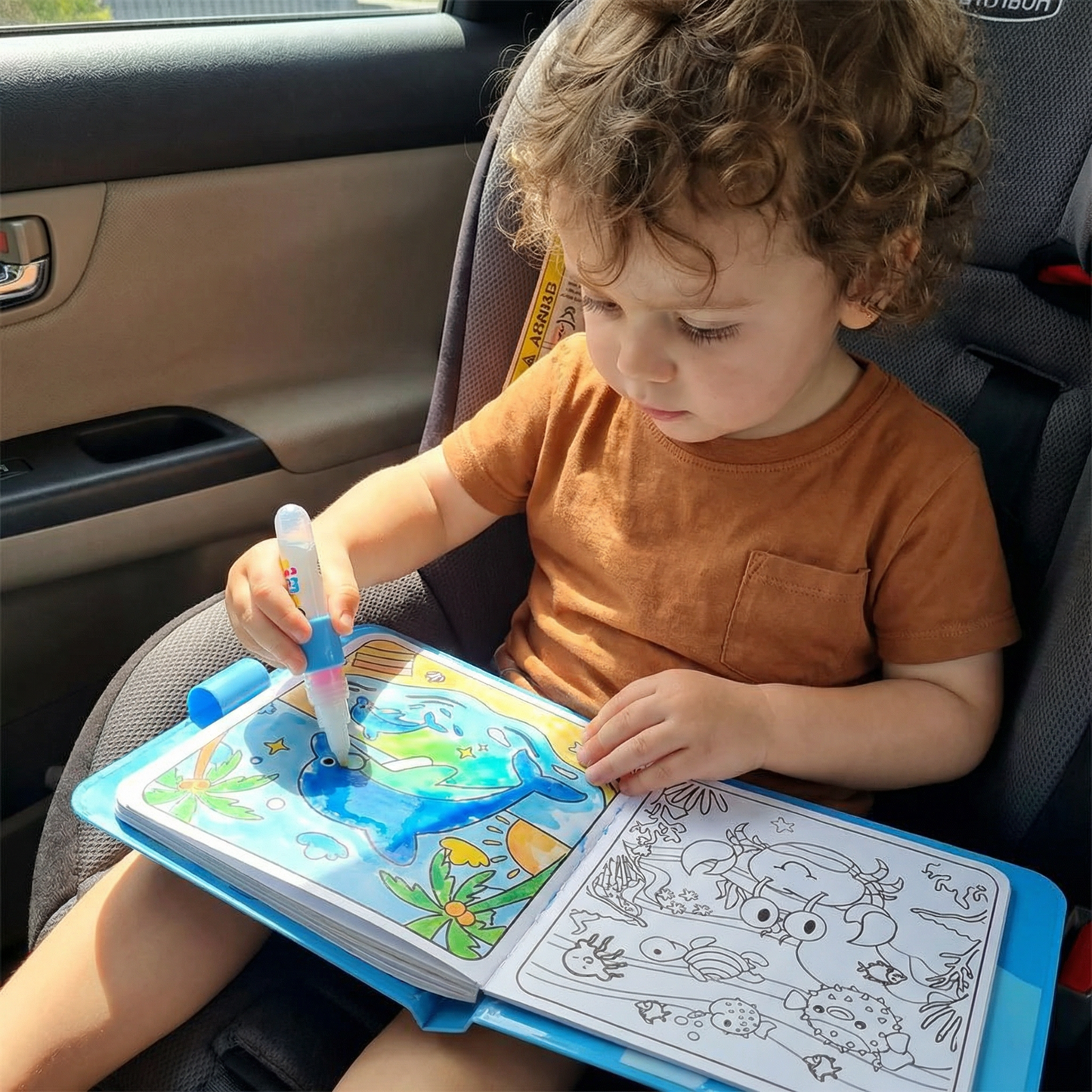 Water Coloring Book with Reusable Pages and Refillable Pen, No Mess Design