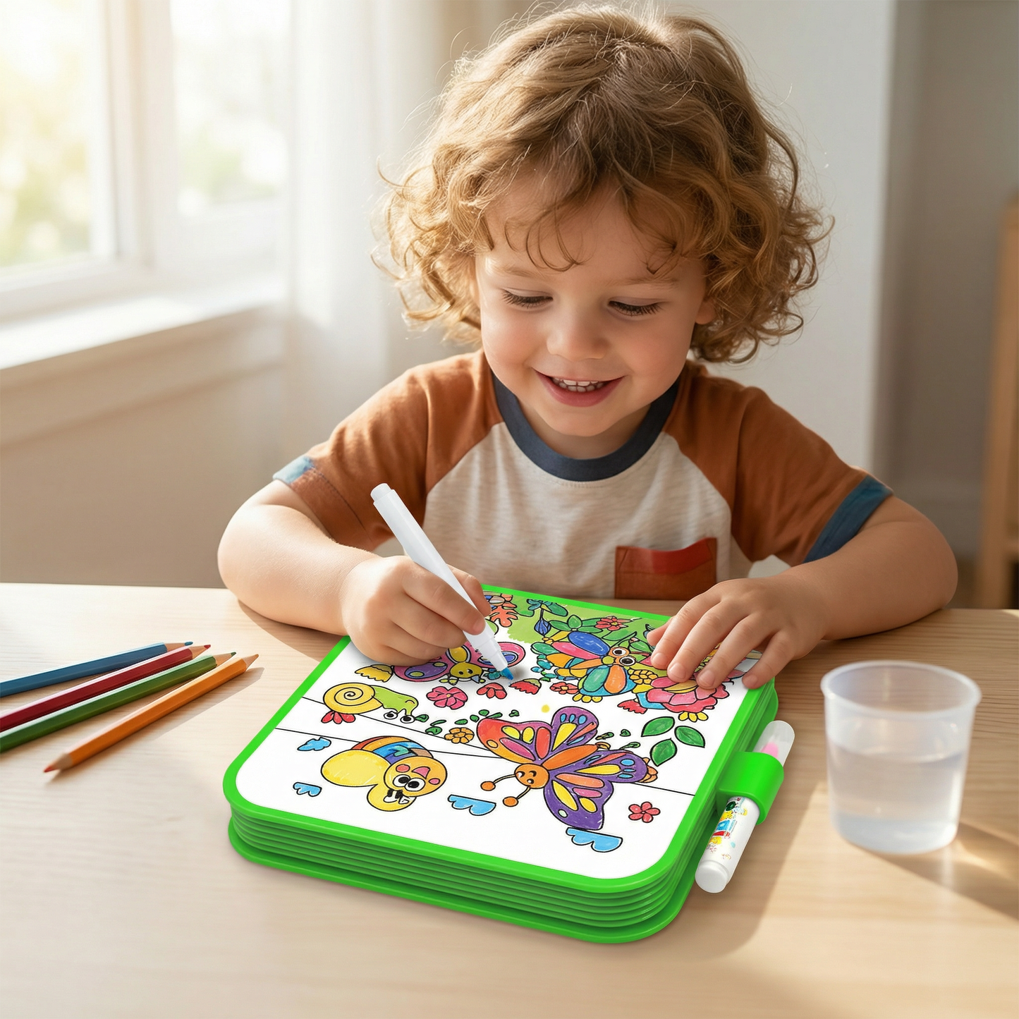 Water Coloring Book with Reusable Pages and Refillable Pen, No Mess Design